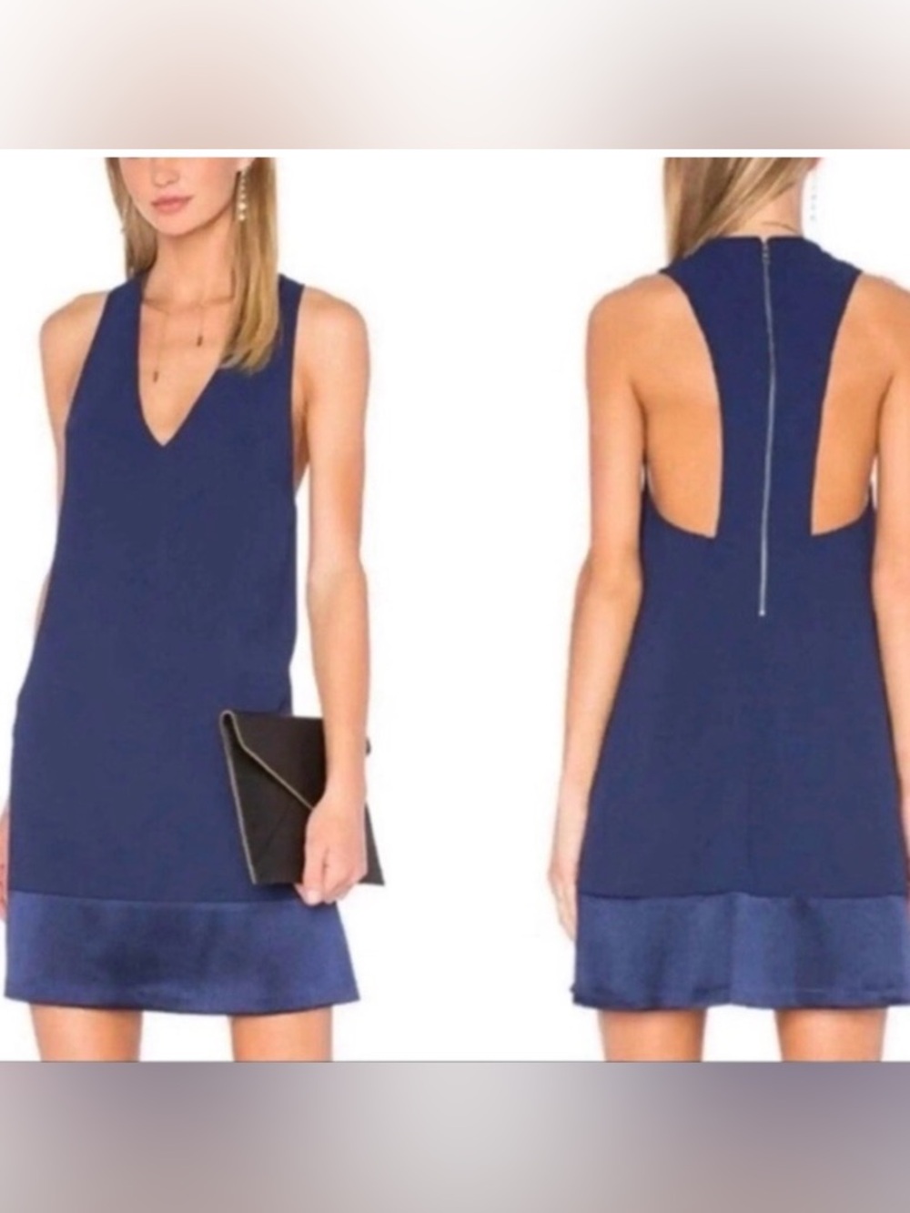 Alice + Olivia—Daralee Mini Trapeze Dress, M, Indigo, V-Neckline, Open Cut Back